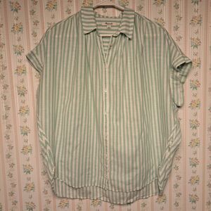 Madewell Striped Short Sleeve Blouse WOMENS SIZE M mint button up lightweight